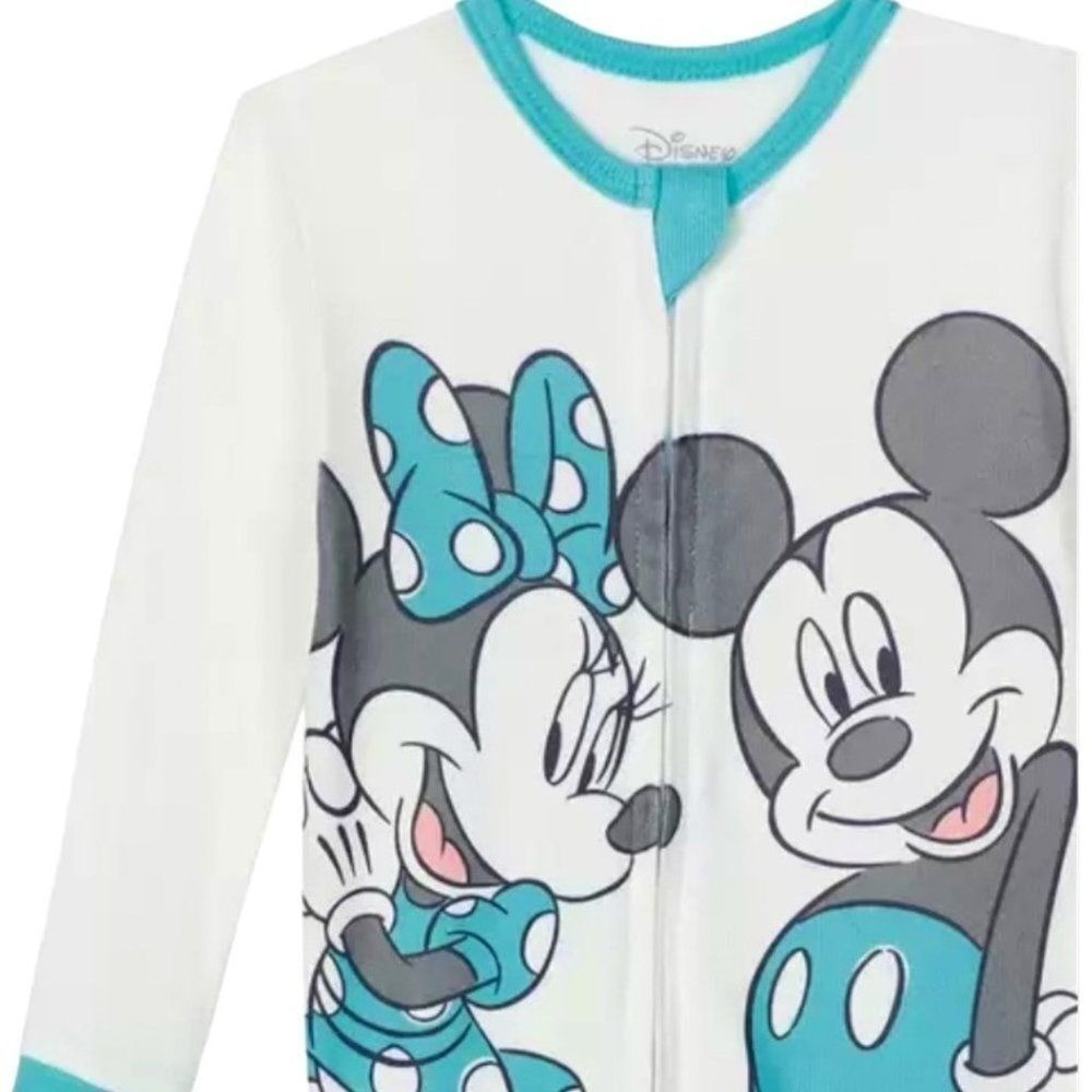 Disney Baby Mickey Minnie Mouse 2 Pack Footed Sleeper Pajamas White Grey 12M New - Picture 5 of 9